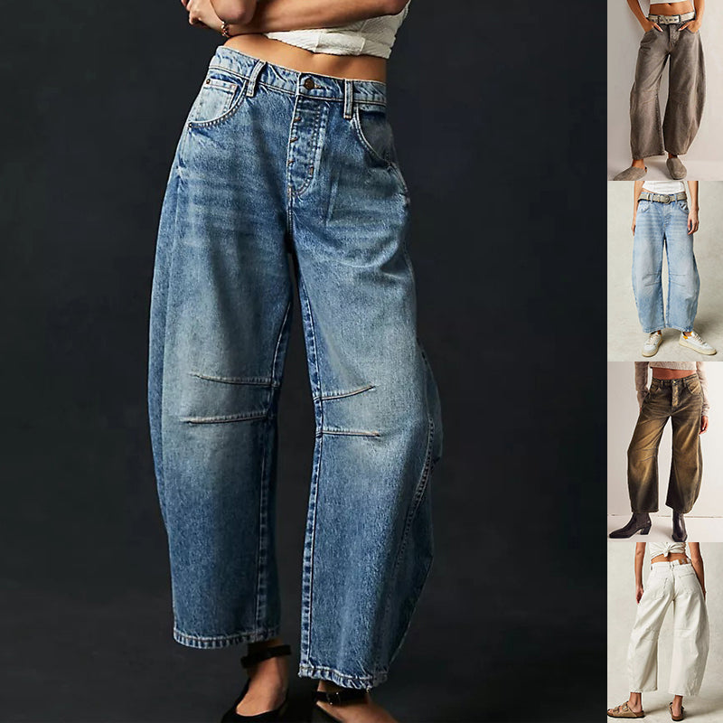 Women's Barrel Jeans | Mid-Rise Wide Leg Stretch Denim