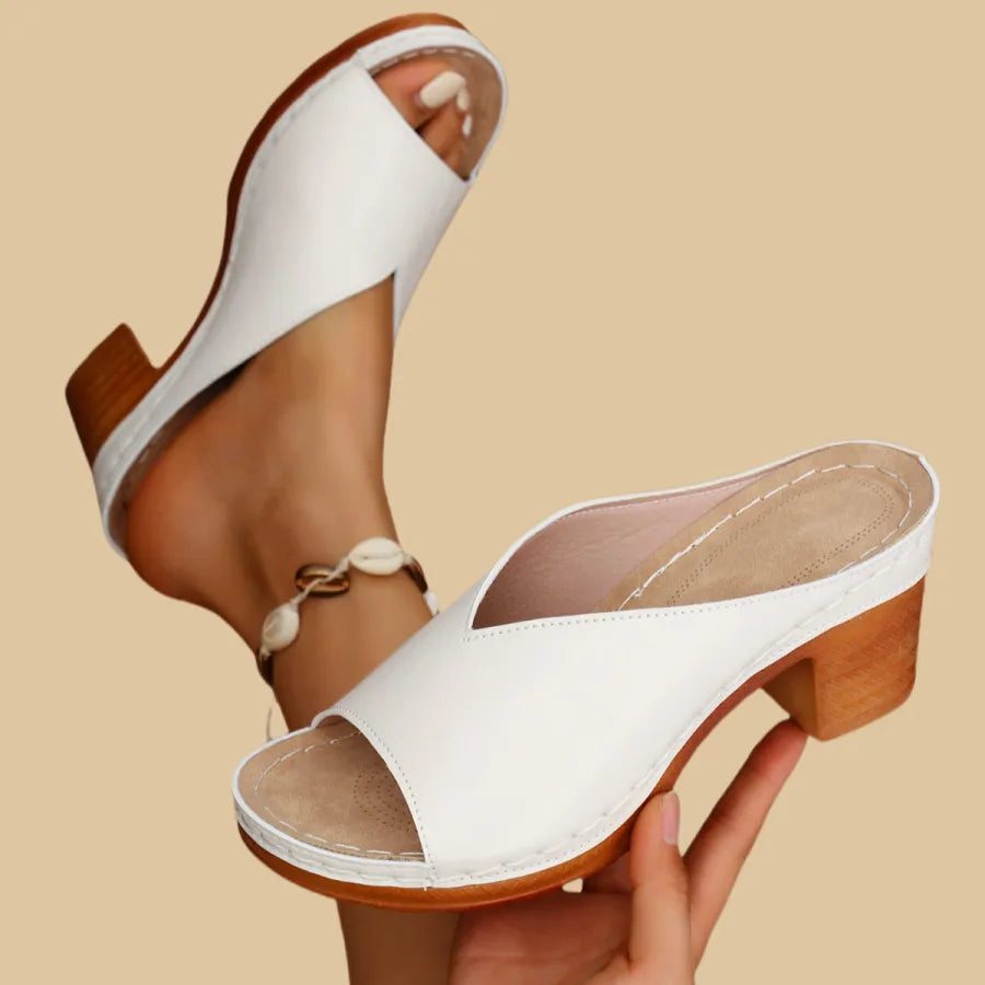 Women's Stiletto | Open Toe Block Heel Stitched Slide Sandals