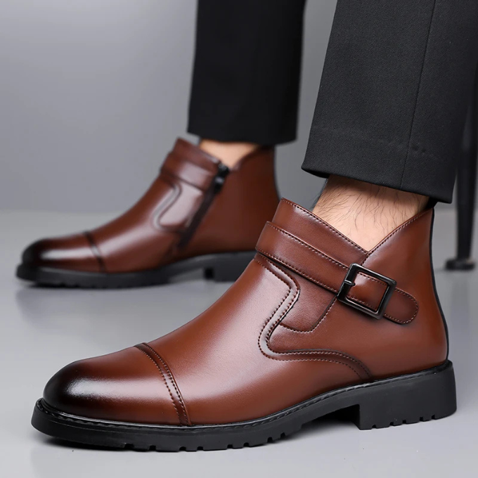 Men's Casual Dress Boots | Cap Toe Buckle Strap Leather