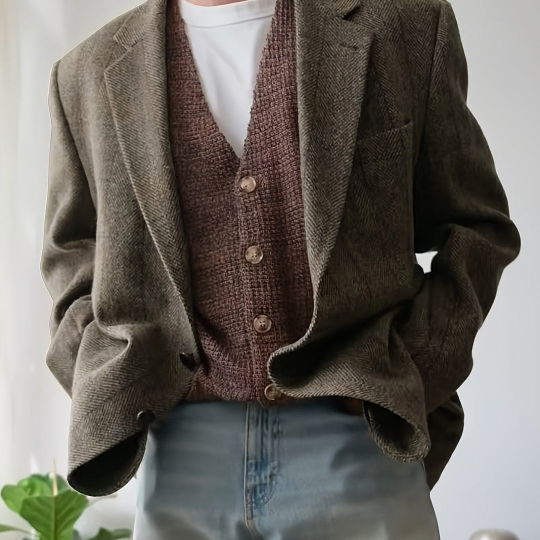 Men's Blazer | Notched Lapel Long Sleeve Tweed Relaxed Fit