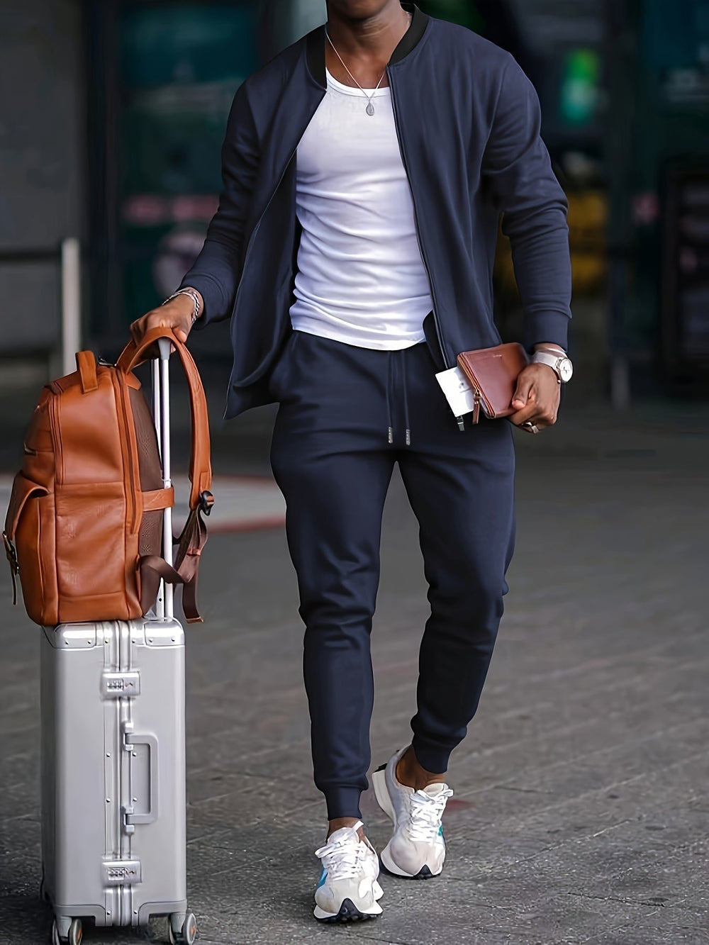 Men's Joggers Set | Zip Jacket Tapered Fit Drawstring Waist Knit