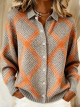 Women's Checked Blouse | Argyle Print Knit Collar Button