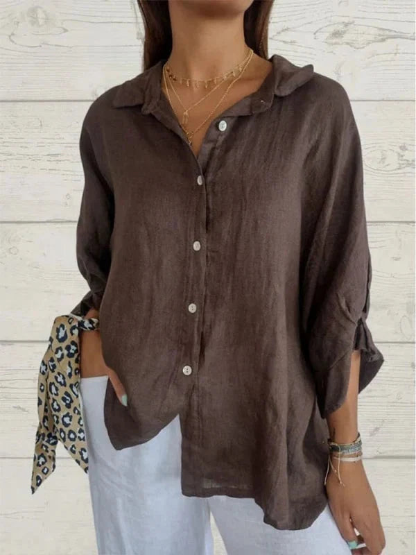 Clara | V-Neck Cotton Linen Blouse oaklynwear