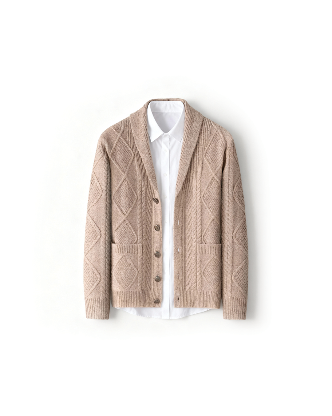 Men's Cardigan | Shawl Collar Cable Knit Wool Button Front
