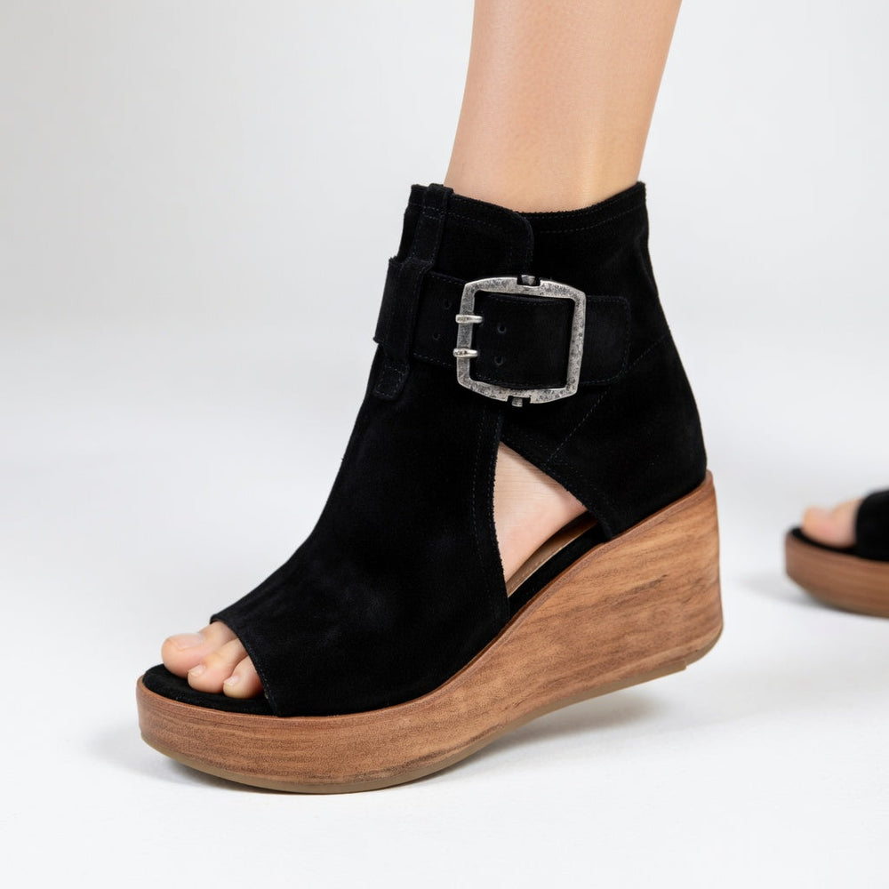 Women's Boots | Open Toe Wedge Heel Buckle Suede Cutout