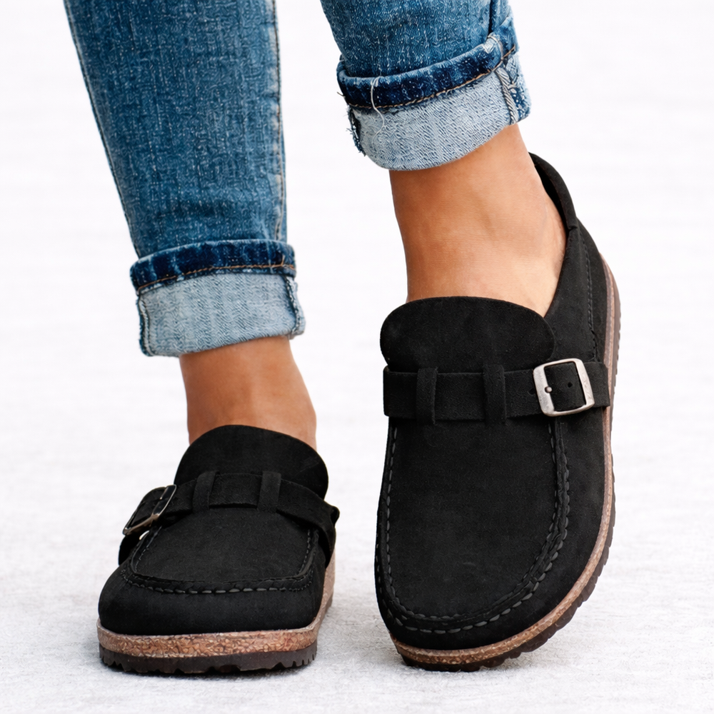 Women's Slip On Loafers | Round Toe Suede Buckle Orthopedic