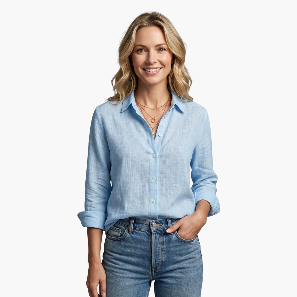 Women's Long Sleeve Shirt | Button-Down Collar Relaxed Fit Woven