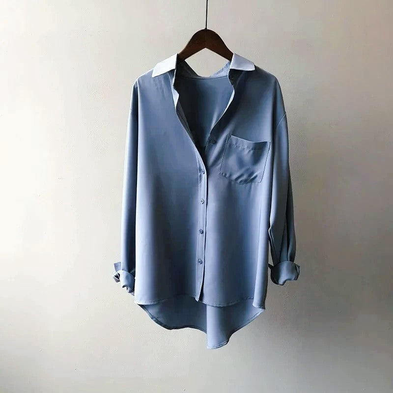 Women's White Dress Shirt | Relaxed Fit Button Front Chest Pocket