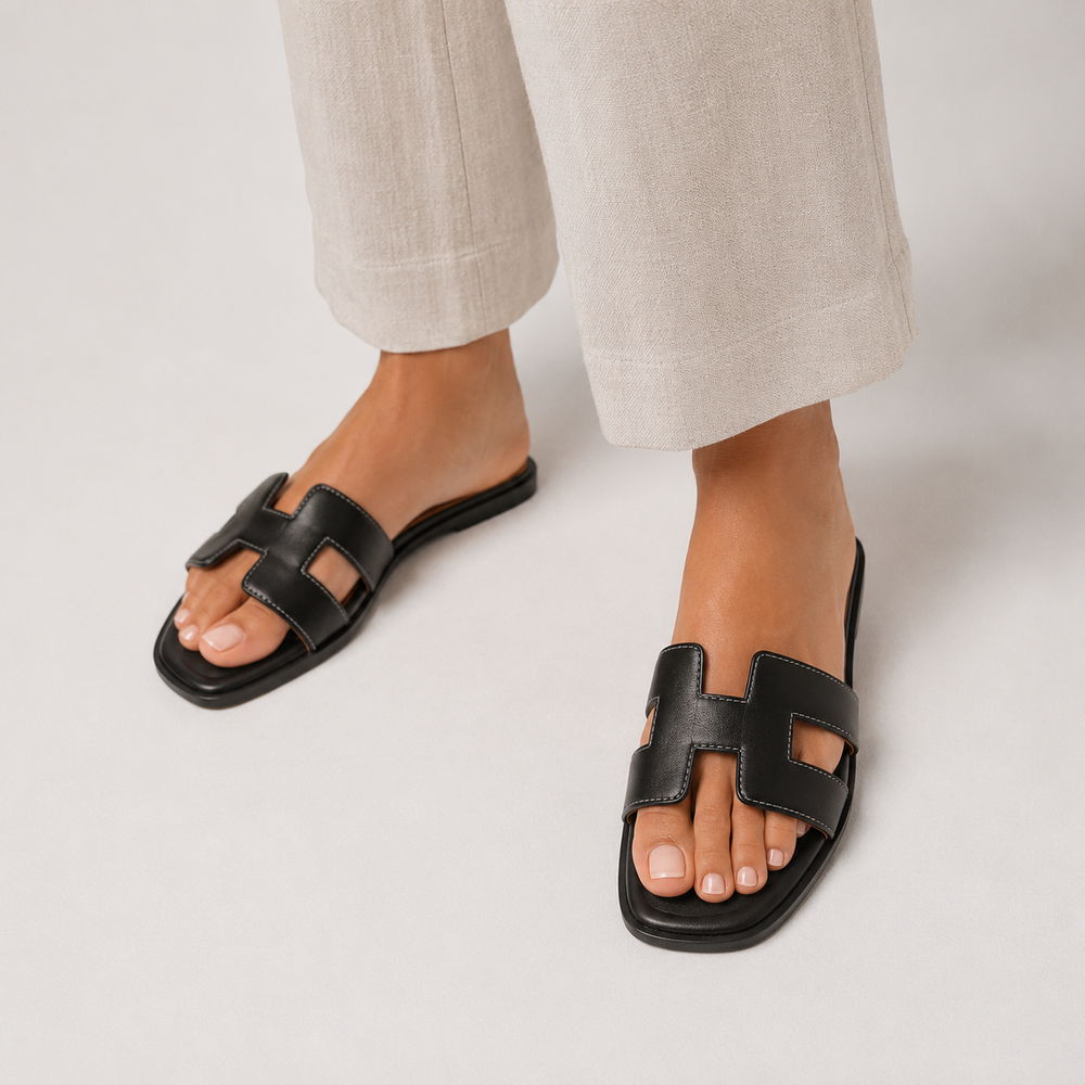 Women's Ballet Flats | Open Toe H Strap Leather Flat