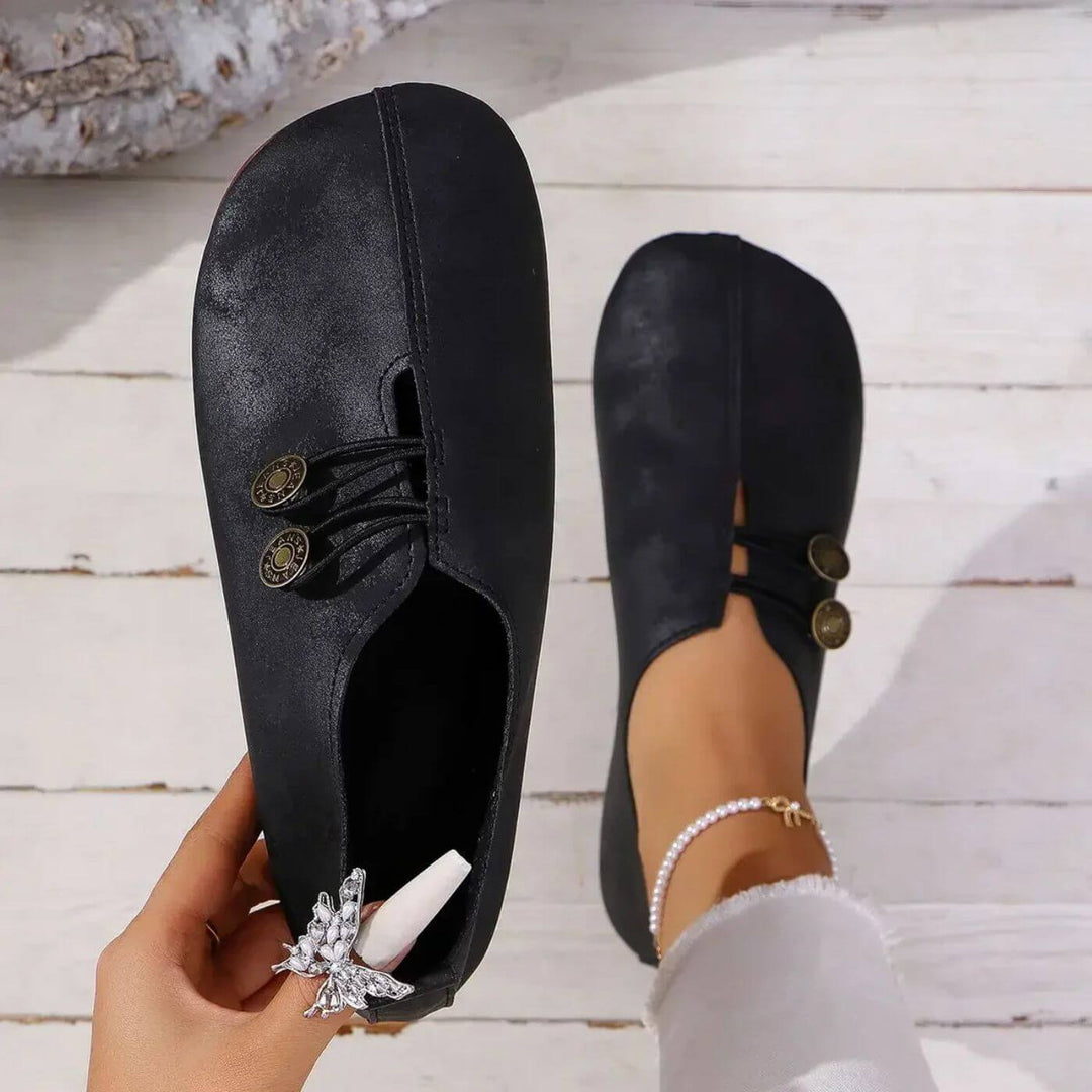 Ballet Flats For Women | Round Toe Button Closure Cushioned Insole