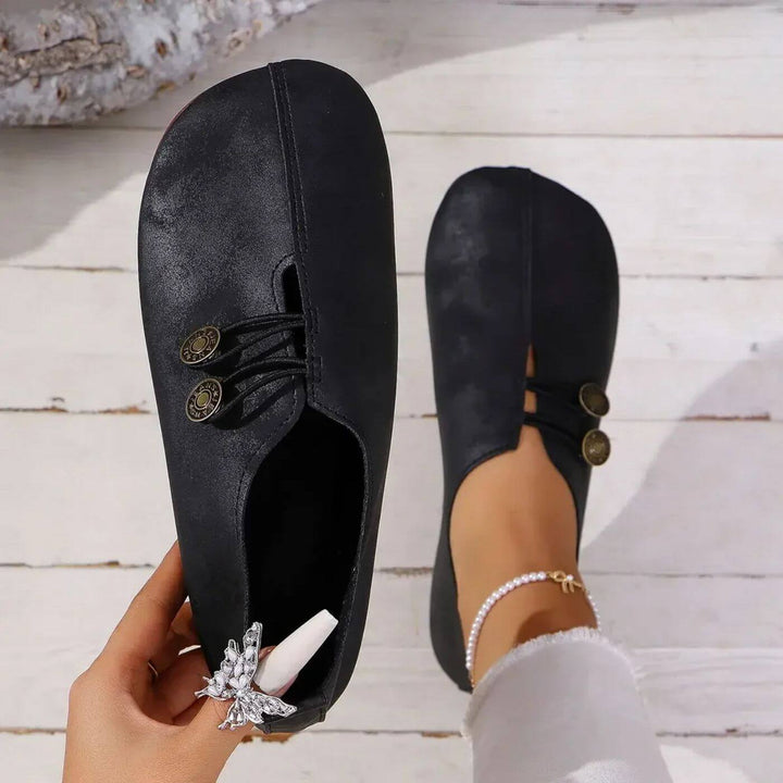 Ballet Flats For Women | Round Toe Button Closure Cushioned Insole