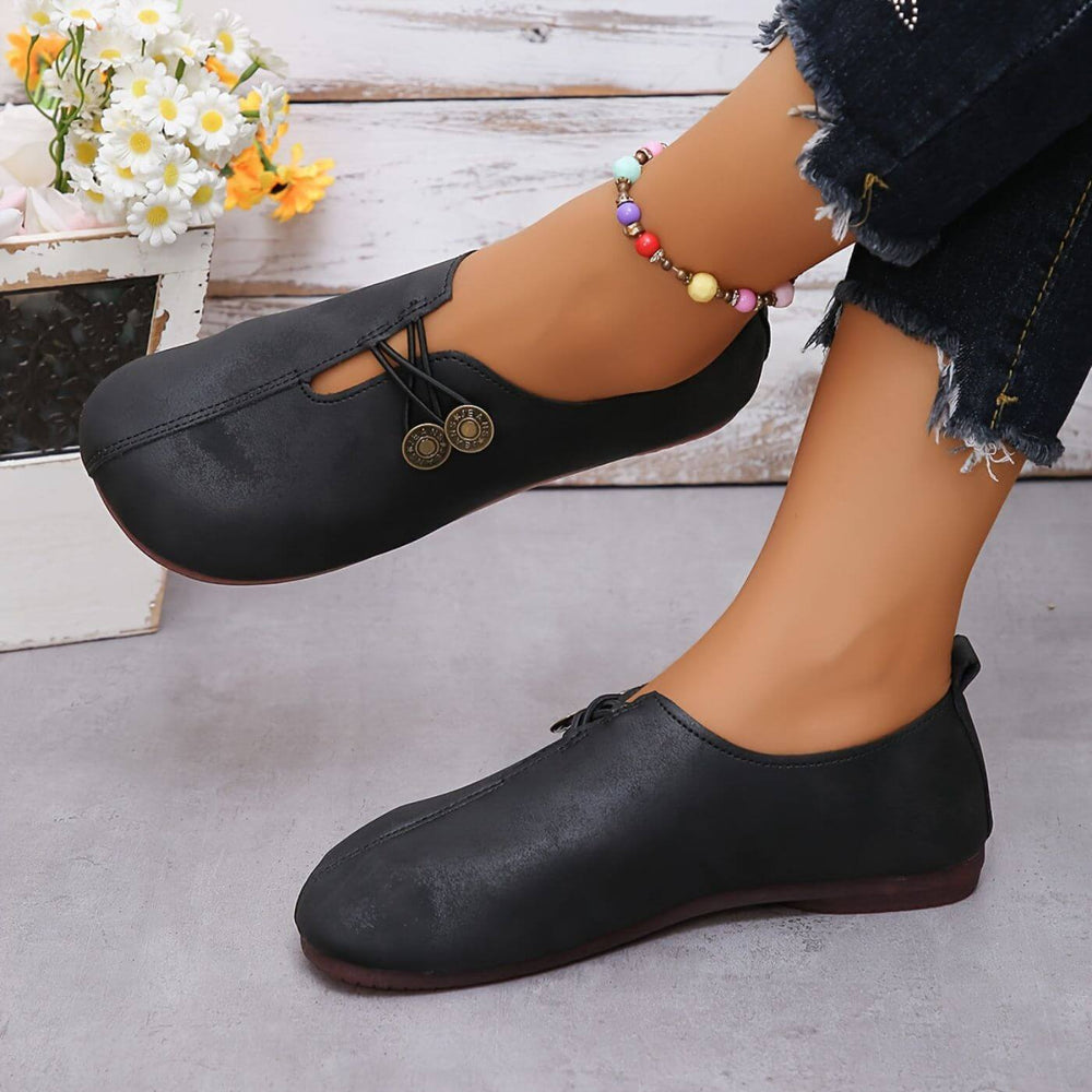 Ballet Flats For Women | Round Toe Button Closure Cushioned Insole