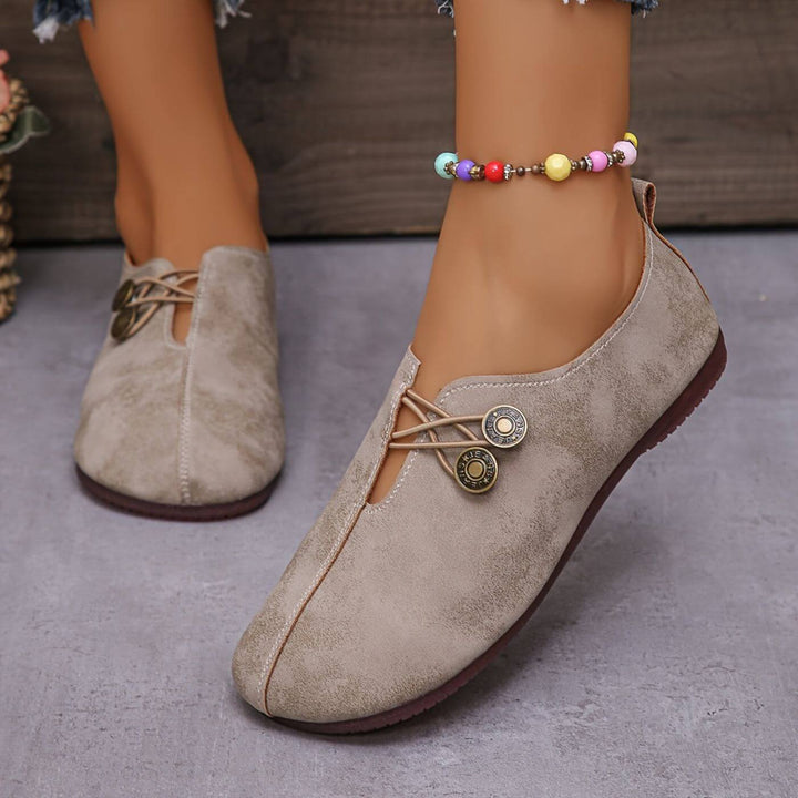 Ballet Flats For Women | Round Toe Button Closure Cushioned Insole