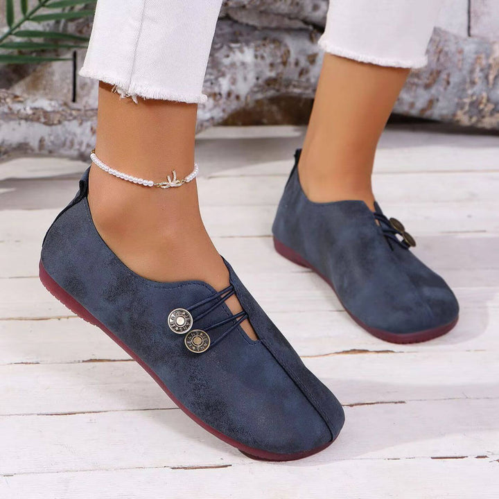 Ballet Flats For Women | Round Toe Button Closure Cushioned Insole
