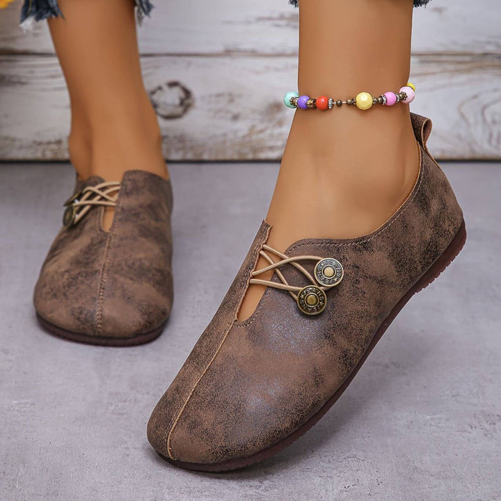 Ballet Flats For Women | Round Toe Button Closure Cushioned Insole