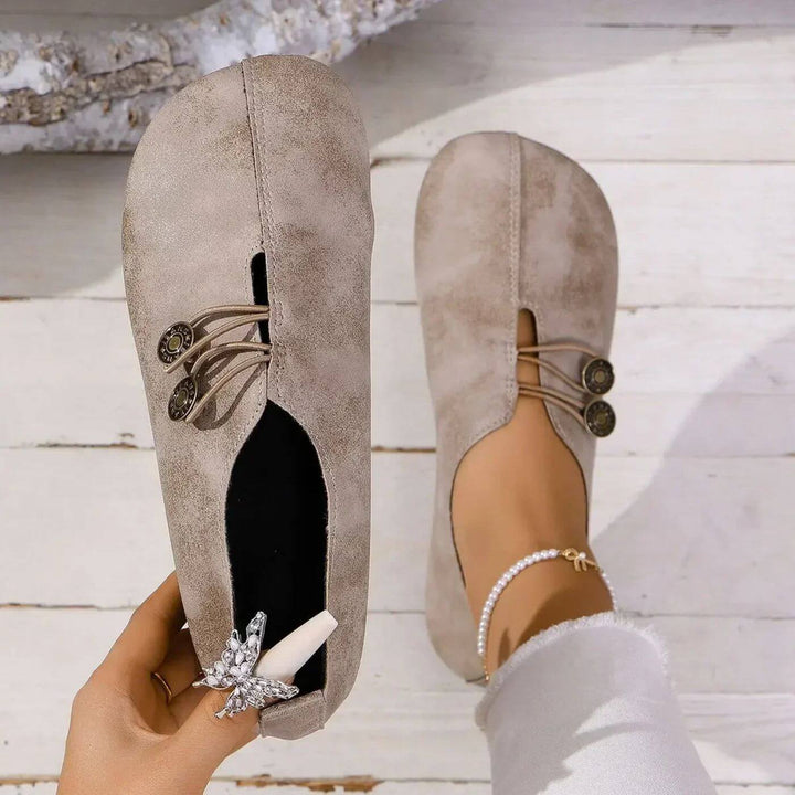 Ballet Flats For Women | Round Toe Button Closure Cushioned Insole