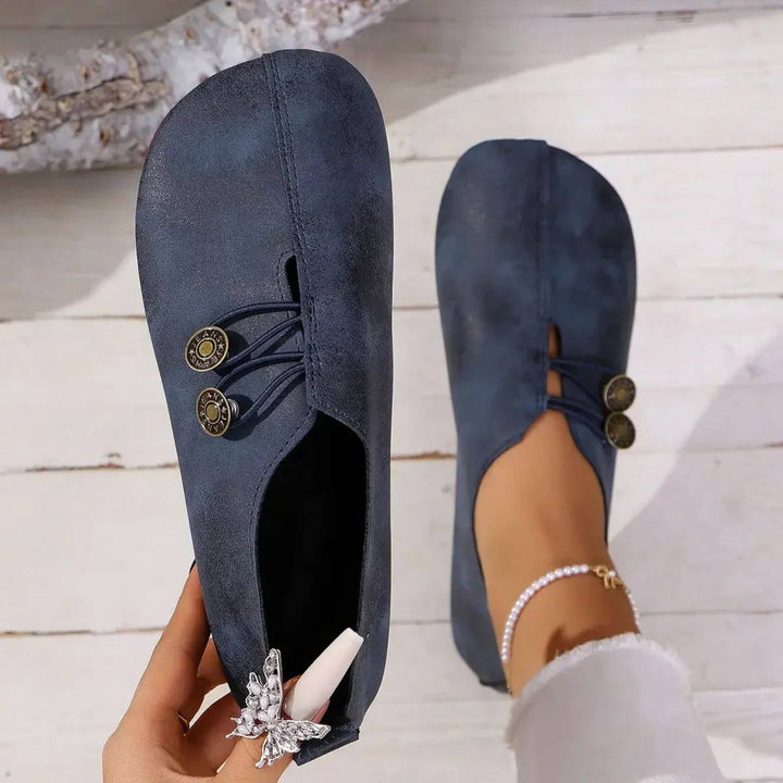Ballet Flats For Women | Round Toe Button Closure Cushioned Insole