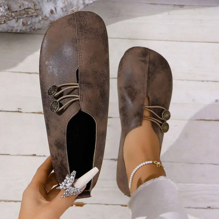 Ballet Flats For Women | Round Toe Button Closure Cushioned Insole