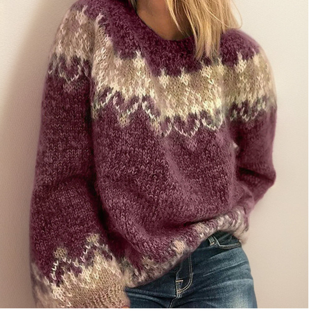 Women's Fair Isle Sweater | Nordic Patterned Yoke Relaxed Fit Knit