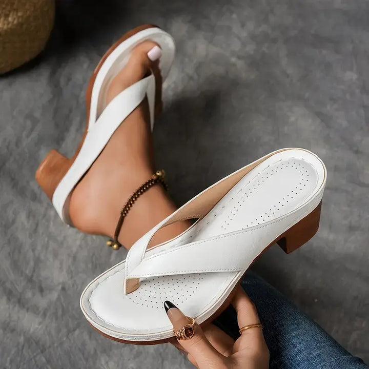 Gold Heels For Women | Thong Toe Block Heel Platform Sandals