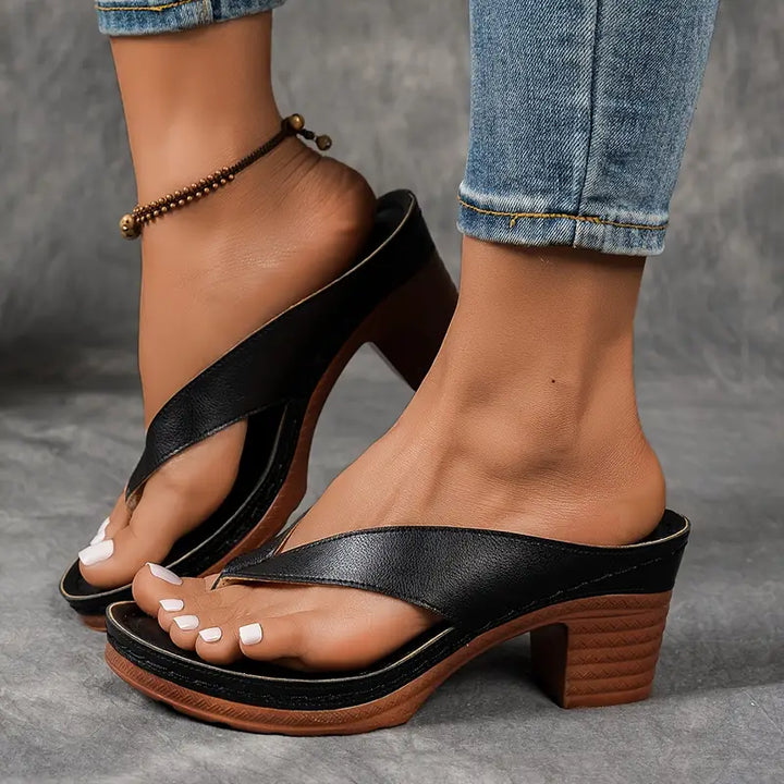 Gold Heels For Women | Thong Toe Block Heel Platform Sandals