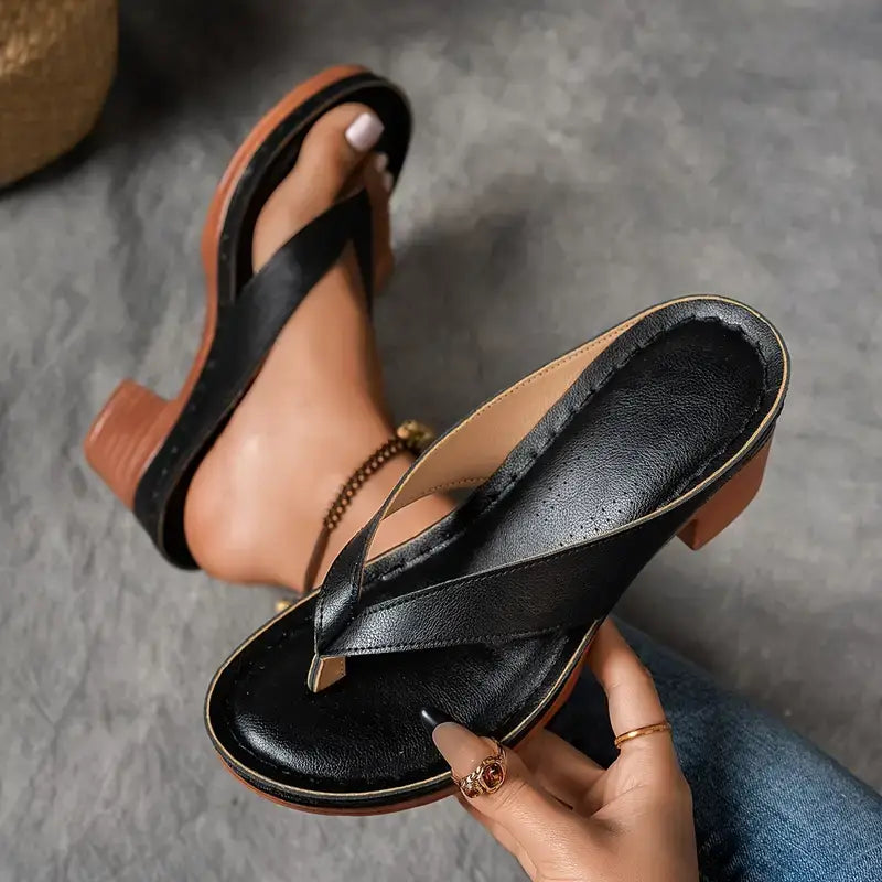 Gold Heels For Women | Thong Toe Block Heel Platform Sandals