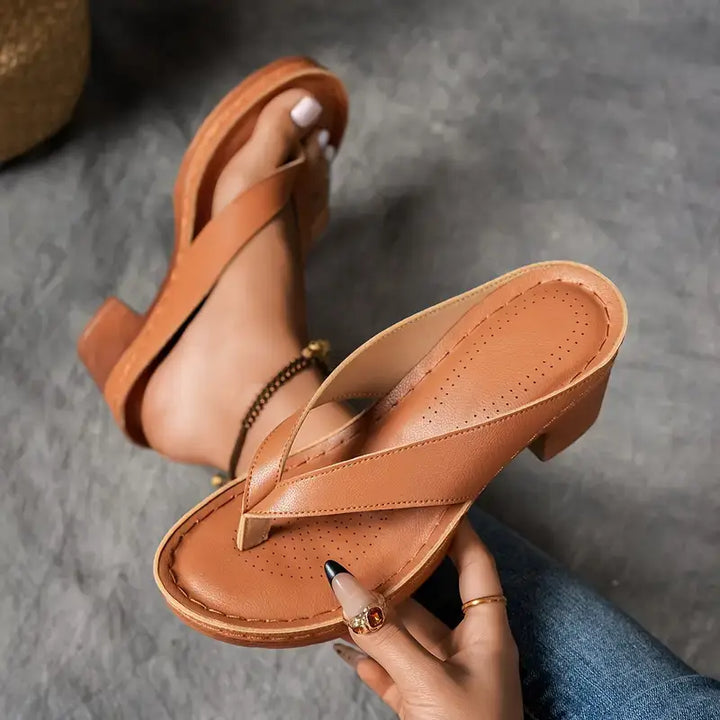 Gold Heels For Women | Thong Toe Block Heel Platform Sandals