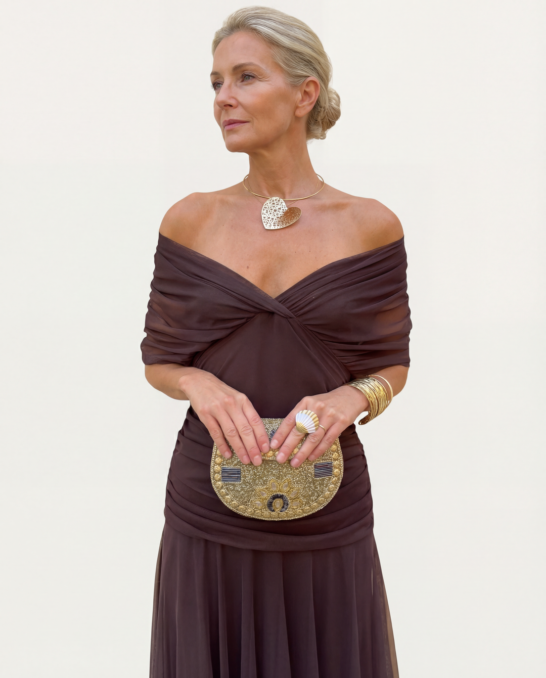 Women's Cocktail Dress | Maxi Off Shoulder Ruched Mesh Twist