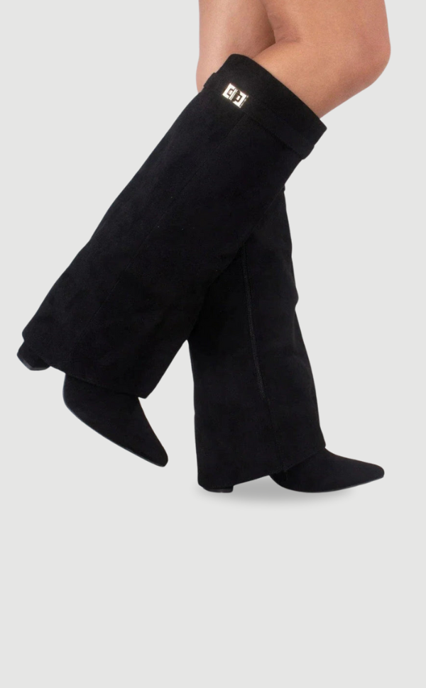 Women's Boots | Fold Over Shaft Pointed Toe Suede Block Heel