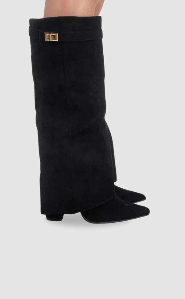 Women's Boots | Fold Over Shaft Pointed Toe Suede Block Heel