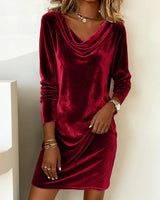 Women's Christmas Dress | Midi Cowl Neck Velvet Long Sleeve