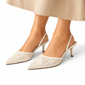 Women's Mules | Pointed Toe Embroidered Mesh Slingback