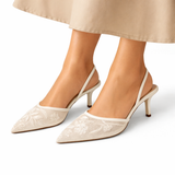 Women's Mules | Pointed Toe Embroidered Mesh Slingback