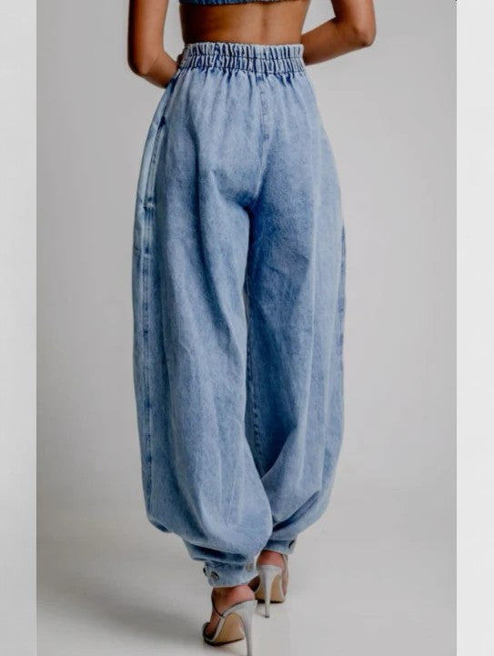 Women's Baggy Jeans | High Waist Zip Front Wide Leg Pleated