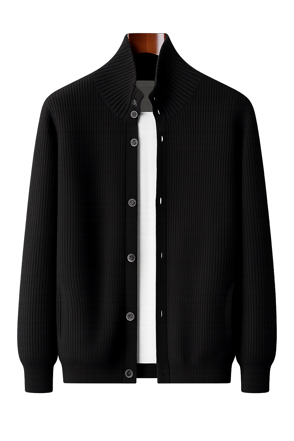 Men's Cardigan | Stand Collar Ribbed Knit Button Closure