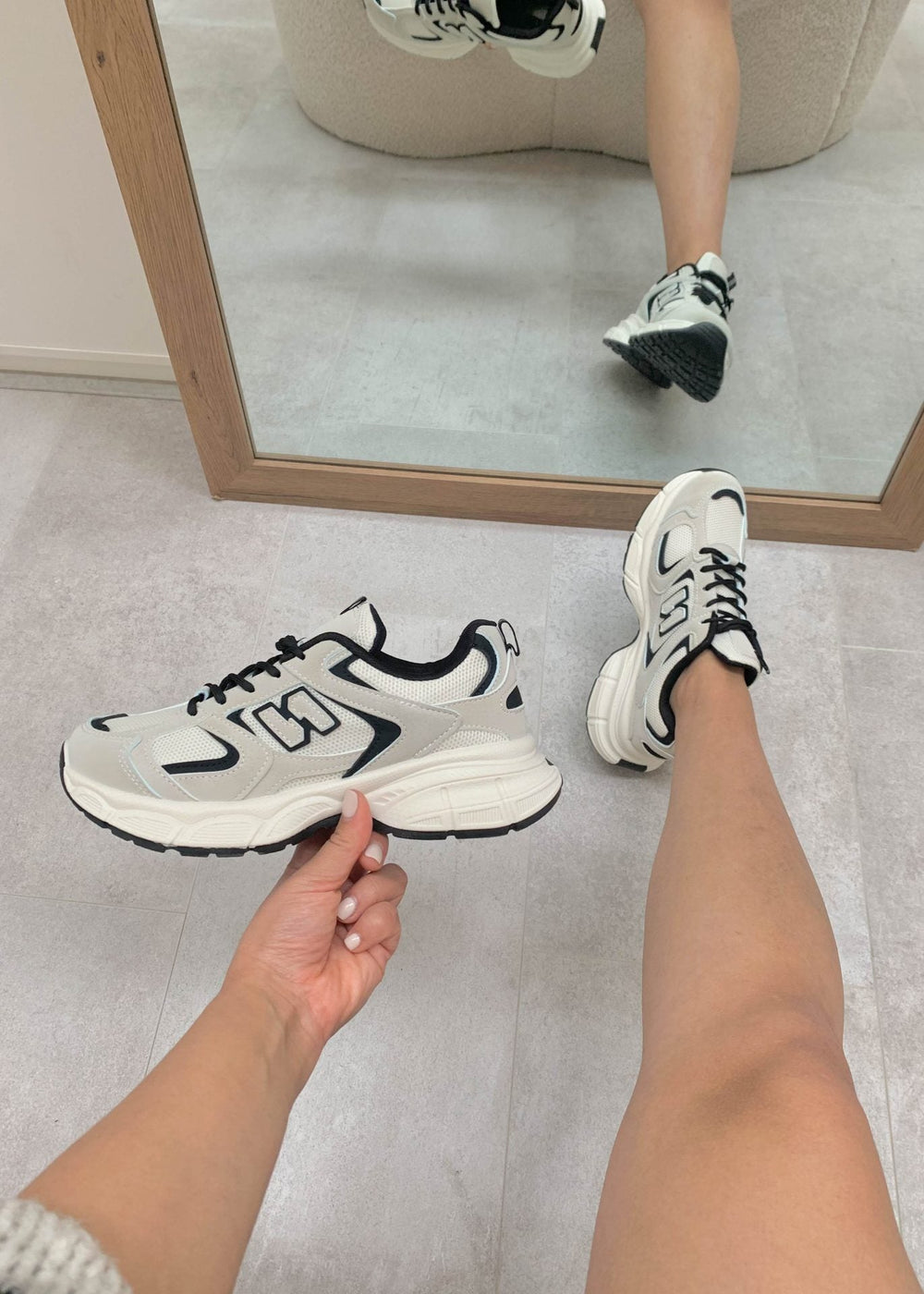 Women's Sneakers | Chunky Sole Lace Up Mesh Panel Round Toe