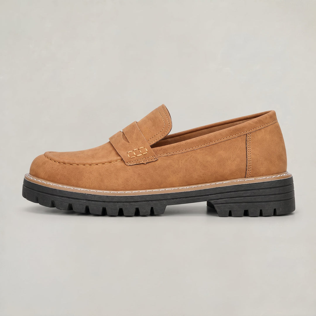 Women's Penny Loafers | Round Toe Suede Platform Lug Sole