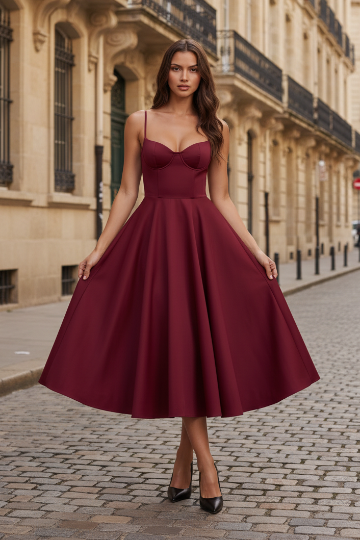Women's Christmas Dress | Midi Length Rounded Neckline Sleeveless