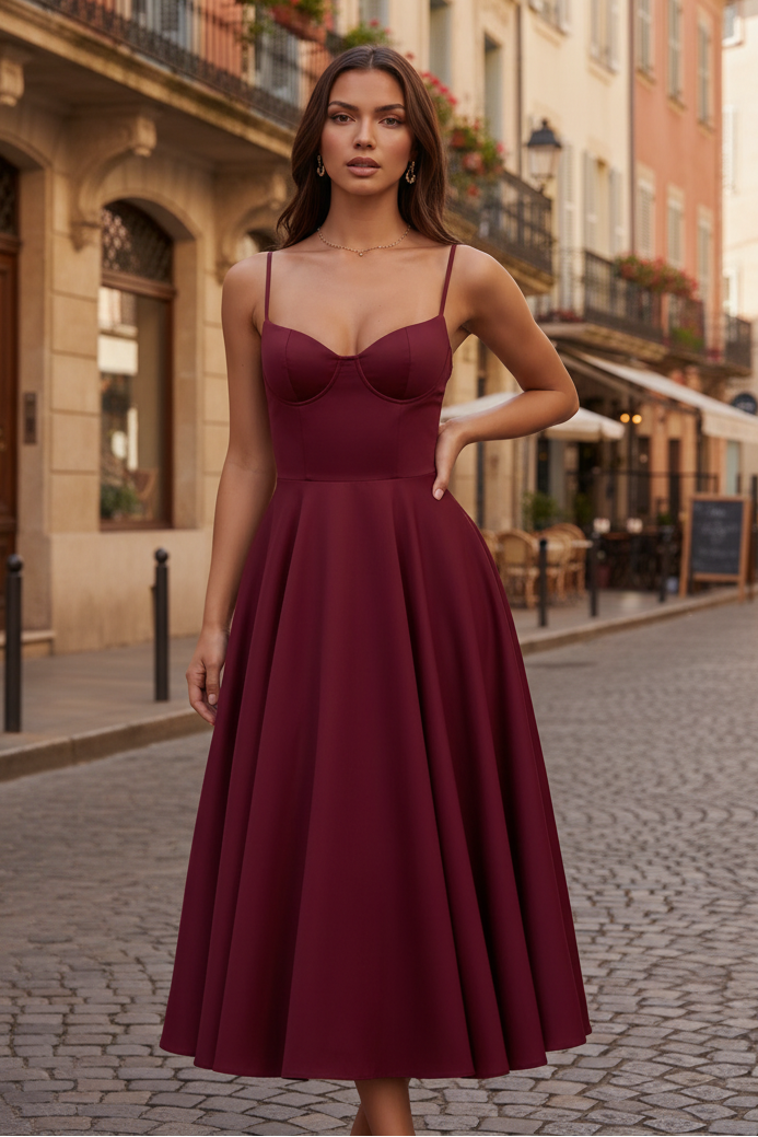 Women's Christmas Dress | Midi Length Rounded Neckline Sleeveless