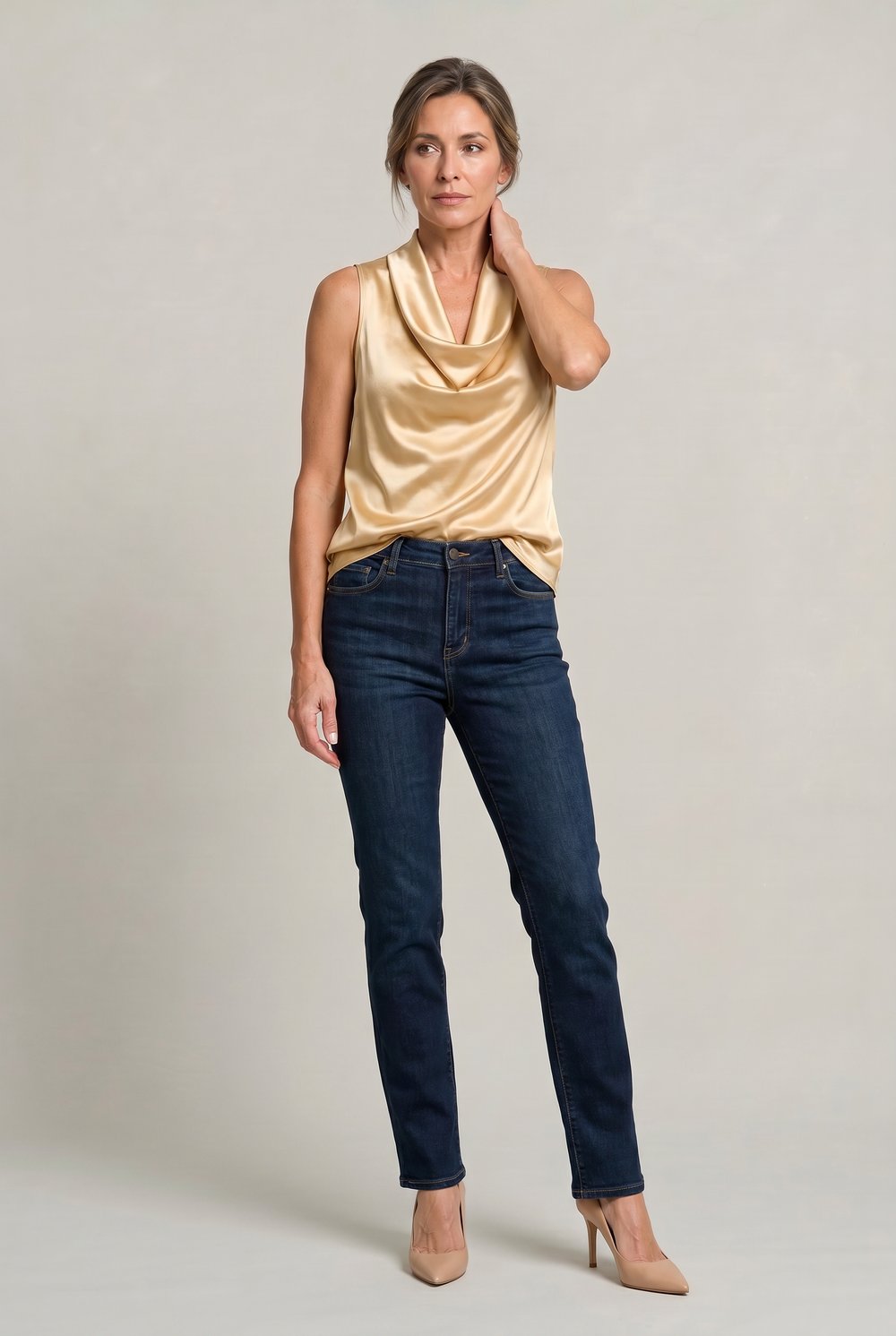 Women's Top | Cowl Neck Sleeveless Draped Satin