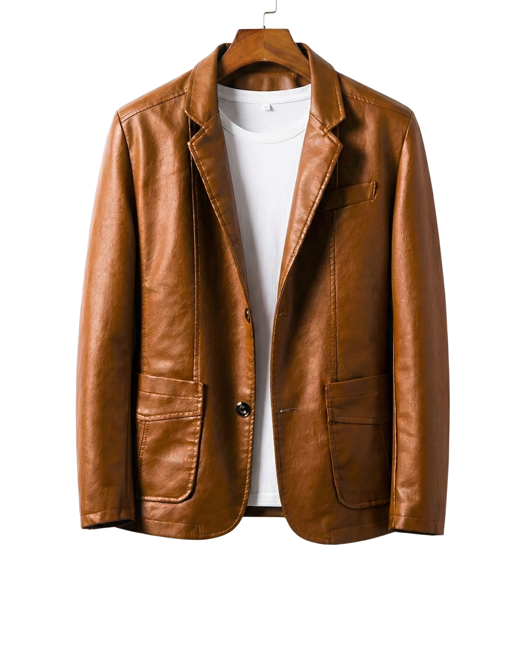 Men's Leather Jacket | Notched Collar Button-Up Blazer Fit Faux Leather