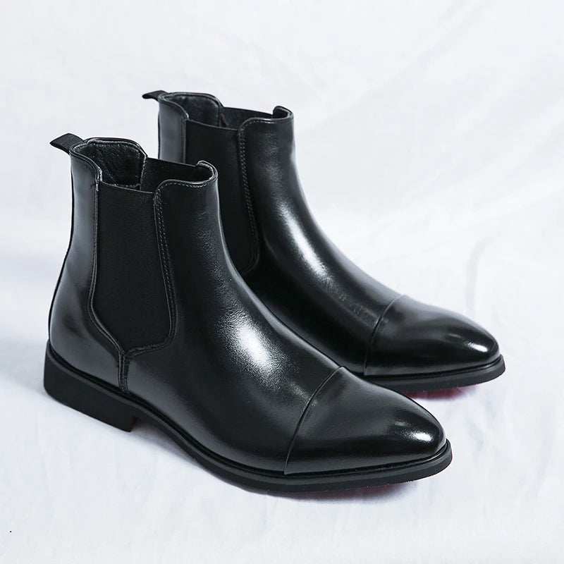 Men's Dress Chelsea Boots | Leather Cap Toe Elastic Slip On
