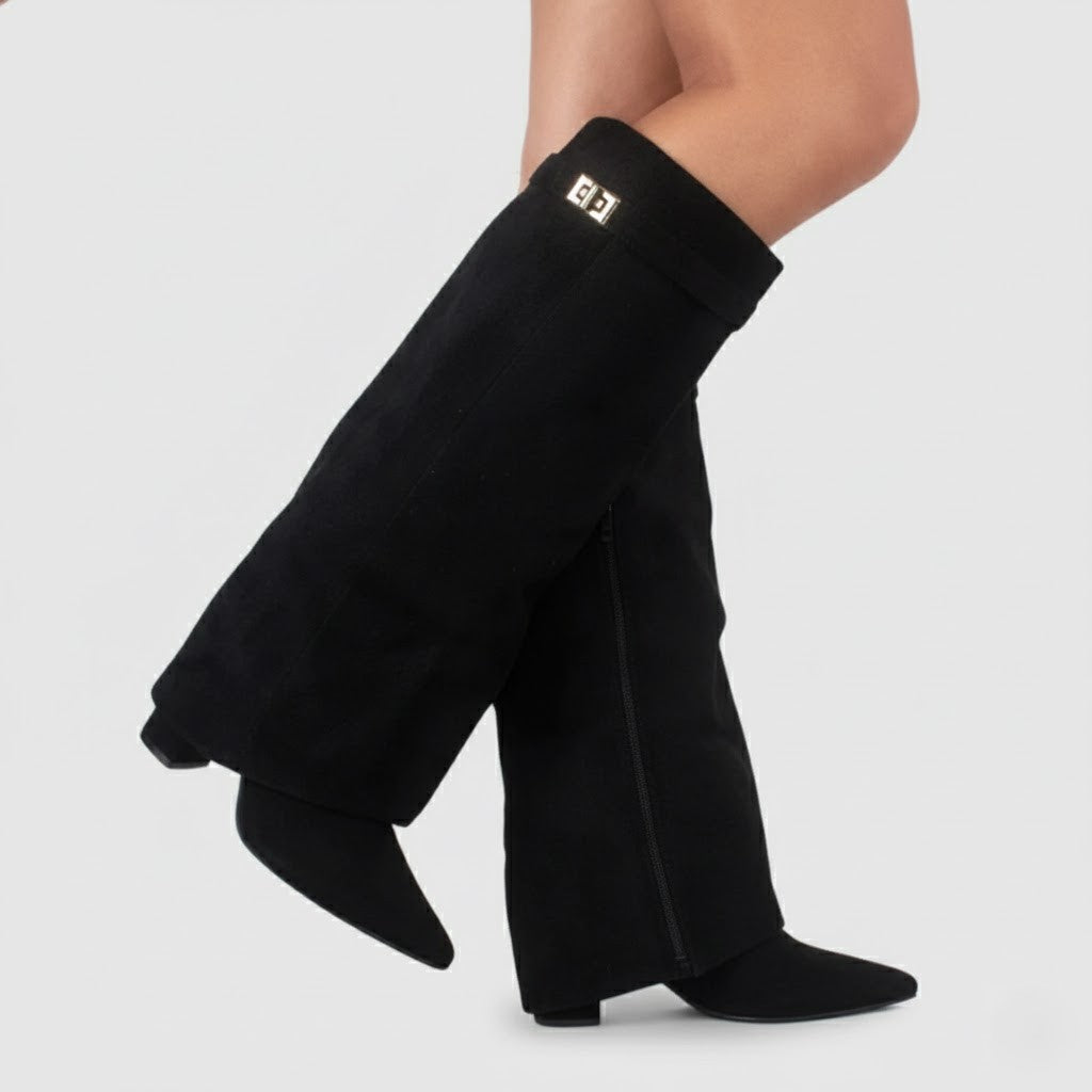 Lila | Women’s Black Leather Over-the-Knee Boots With Buckle 0