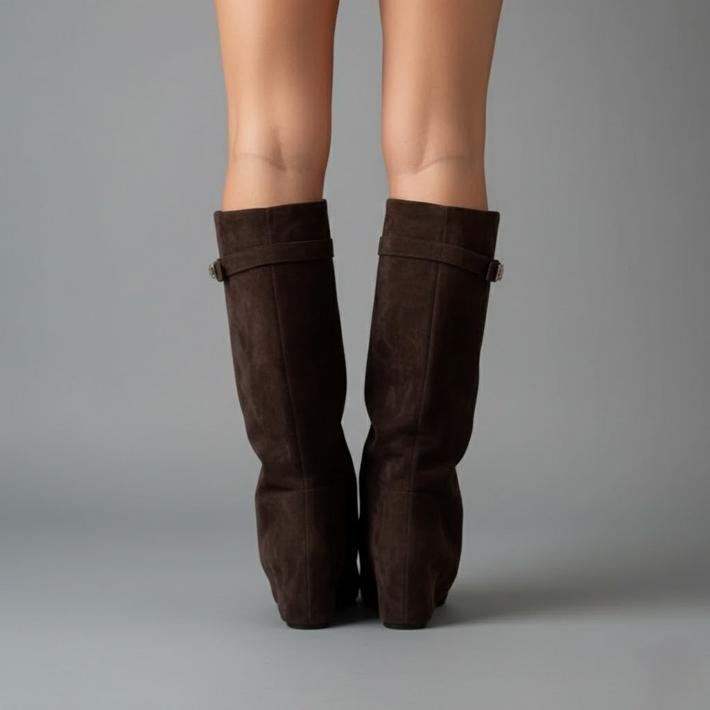 Lila | Women’s Black Leather Over-the-Knee Boots With Buckle 8