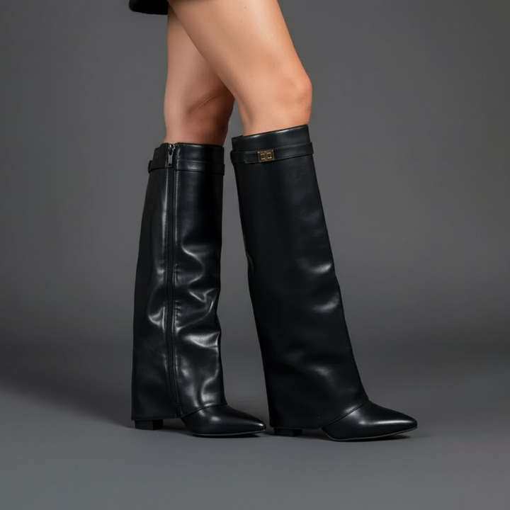 Lila | Women’s Black Leather Over-the-Knee Boots With Buckle 9