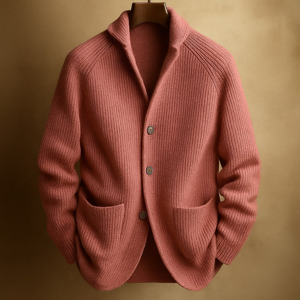 Men's Cardigan | Shawl Collar Ribbed Knit Button Front