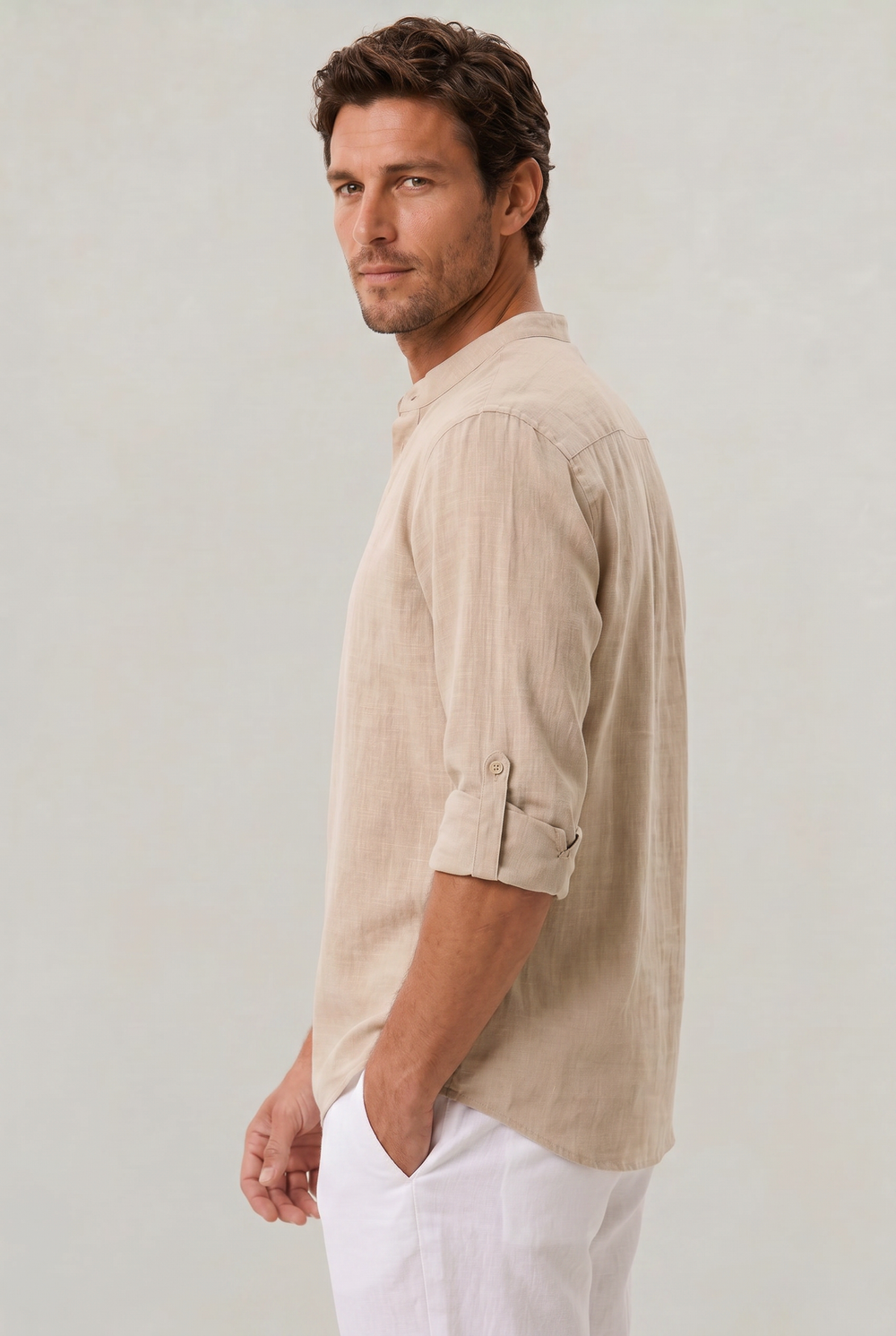Men's Henley Shirt | Grandad Collar Long Sleeve Linen