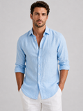 Men's Linen Shirt | Relaxed Fit Long Sleeve Button Closure