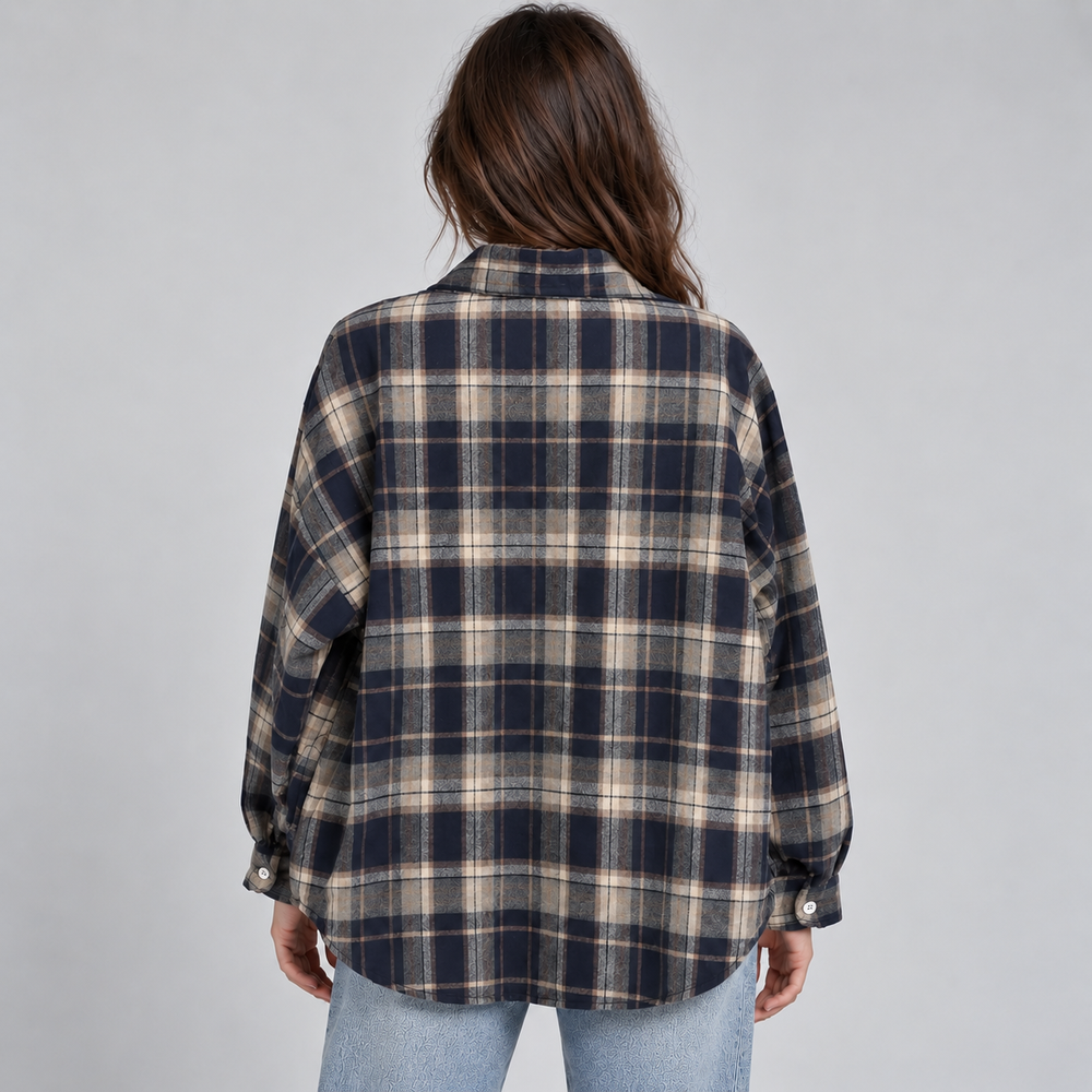 Women's Flannel Shirt | Plaid Button-Up Collared Long Sleeve