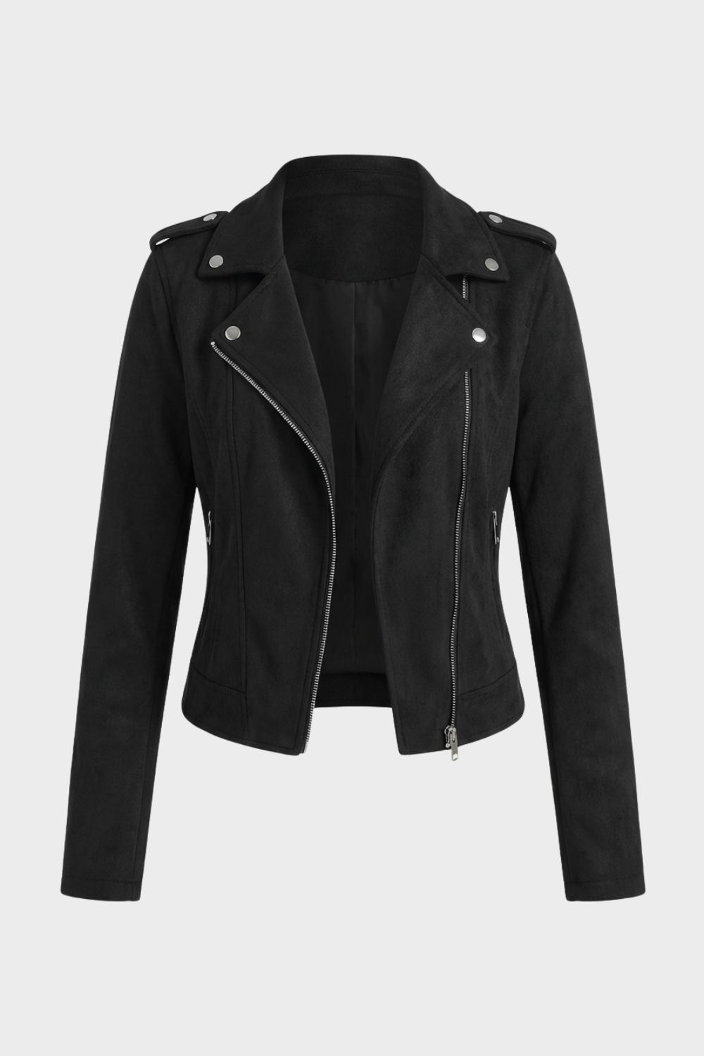 Women's Letterman Jacket | Asymmetrical Zip Lapel Collar Faux Suede